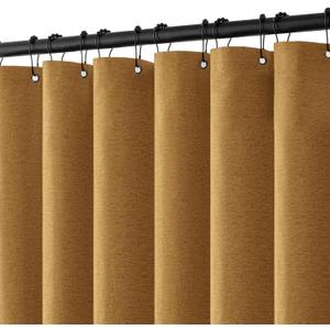 MIULEE Extra Long Linen Shower Curtain 84 Inch Long with 12 Metal Hooks Washable Heavy Fabric Curtain Set Waterproof Thick Cloth Shower Curtains for Bathroom Hotel Bathtub, 72 x 84, Gold