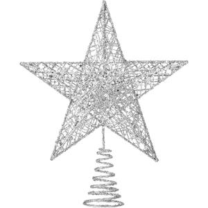 Christmas Tree Toppers Xmas Glitter Silver Hollow Star Treetop Topper for Christmas Tree Decoration