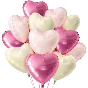 Set of 2 Pack, KatchOn, Pastel Valentines Heart Balloons Foil - 18 Inch Pack of 12 | Heart Shaped Balloons for Valentines Day Decorations | Galentines Balloons, Galentines Day Decorations | Valentines Heart Balloons