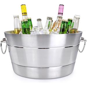 BREKX Stainless Steel Ice Bucket for Parties, Double Wall Insulated Anchored Brushed Drink Tub & Drink Coolers Bucket with Double Hinged Handles, Drink Chiller for Parties, 12QT (3 Gallon), 100% Leak Proof