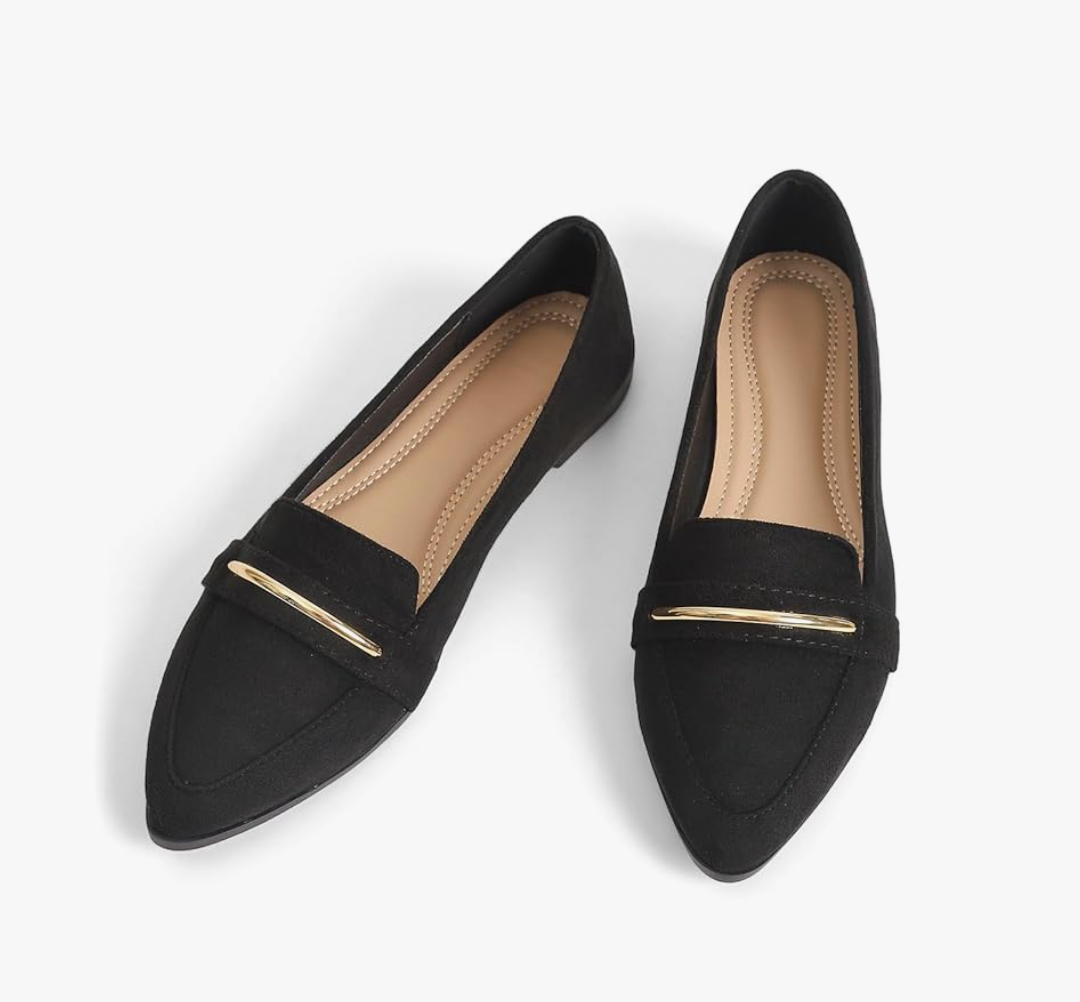 Comfortable Leather Suede Slip On Loafer Flats for Women Casual Work Flat Shoes Women's Pointed Toe Penny Loafers Office Driving Ballet Flats / size: 9