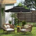 Kingdura 9ft Patio Umbrella with Fringe, Outdoor Table Umbrella with 8 Sturdy Fiberglass Ribs, Push-Button Tilt, Fade Resistant Canopy, UPF 50+, Luxurious Vintage Pool Umbrellas for Lawn, Deck, Balcony