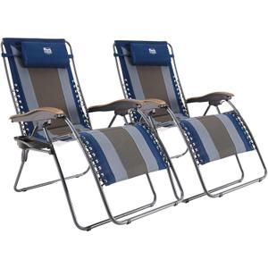 Timber Ridge Oversized Zero Gravity Chair, Padded Reclining Lounge Chair with Adjustable Headrest & Cup Holder, Heavy Duty Support 350 lbs, Foldable for Camping, Lawn, Outdoor & Indoor (Blue, Pack of 2)