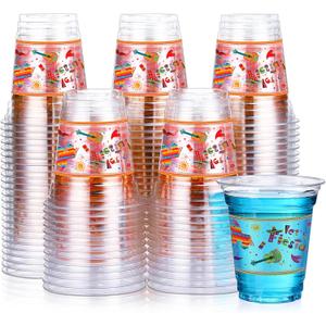 Sumind 100 Pcs 12 oz Let's Fiesta Cups Plastic Mexican Cups Cinco De Mayo Party Decorations Clear Disposable Mug for Fiesta Taco Birthday Party Drinkware Supplies Decorations(Classic Style)