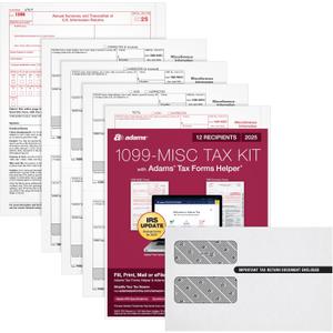 Adams 1099 MISC Forms 2025, 4-Part Kit for 12 Recipients, Includes Envelopes, QuickBooks Compatible, eFile Access and Printing Through Adams Tax Forms Helper Software (1017227)