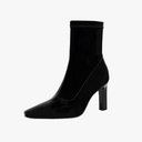 Mofirdast Women's Mid Calf Boots Comfy Square Closed Toe Stiletto High Heel Boot Zipper Short Ankle Booties, Size 7
