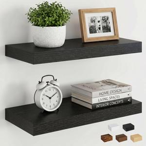 Dreamland 32inch Floating Shelves for Wall, Rustic Black Floating Shelves for Bathroom|Bedroom|Kitchen, Deep Wall Mounted Book Shelf, Wood Storage Display Shelf for Home Decor, Set of 2