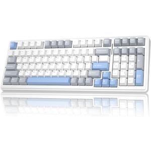 AULA F99 Wireless Mechanical Keyboard-Silent Version,Triple-Mode(BT5.0/2.4GHz/USB-C),Gasket Mounted,Hot Swappable Keyboard with Pre-lubed Linear Switches,RGB Backlit PC Gaming Keyboards for Win/Mac (Blue Grey White)