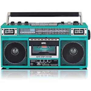 QFX J-220BTTQ Aqua Turquoise Boombox MP3 Conversion from Radio to Cassette with 4-Band (AM, FM, SW1, SW2) Radio with Bluetooth, Dual 3” Speakers, Built-in Microphone, Recorder, and a 3-Band Equalizer QFX J-220BTTQ Aqua Turquoise Boombox MP3 Conversion from Radio to Cassette with 4-Band (AM, FM, SW1, SW2) Radio with Bluetooth, Dual 3” Speakers, Built-in Microphone, Recorder, and a 3-Band Equalizer