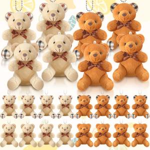 HyDren 24 Pcs Mini Bear Stuffed Animal 4 Inch Small Soft Tiny Bear Ornaments Bulk Animal Doll Keychain DIY Crafts for Birthday Gifts Baby Shower Party Favor Decor(Light Brown, Dark Brown)