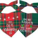 2 PCS Christmas Dog Bandana - Red and Green Plaid Reversible Scarf for Medium, Large Dogs - Funny Costume Accessories