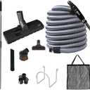 OVO Central Vacuum Standard Kit, with 30ft Low-Voltage Hose, ON/Off Control at The Handle, 12 Combo Brush and Accessories, for Hard Surfaces and Carpets, B 30', Black, (KIT-LV30S)