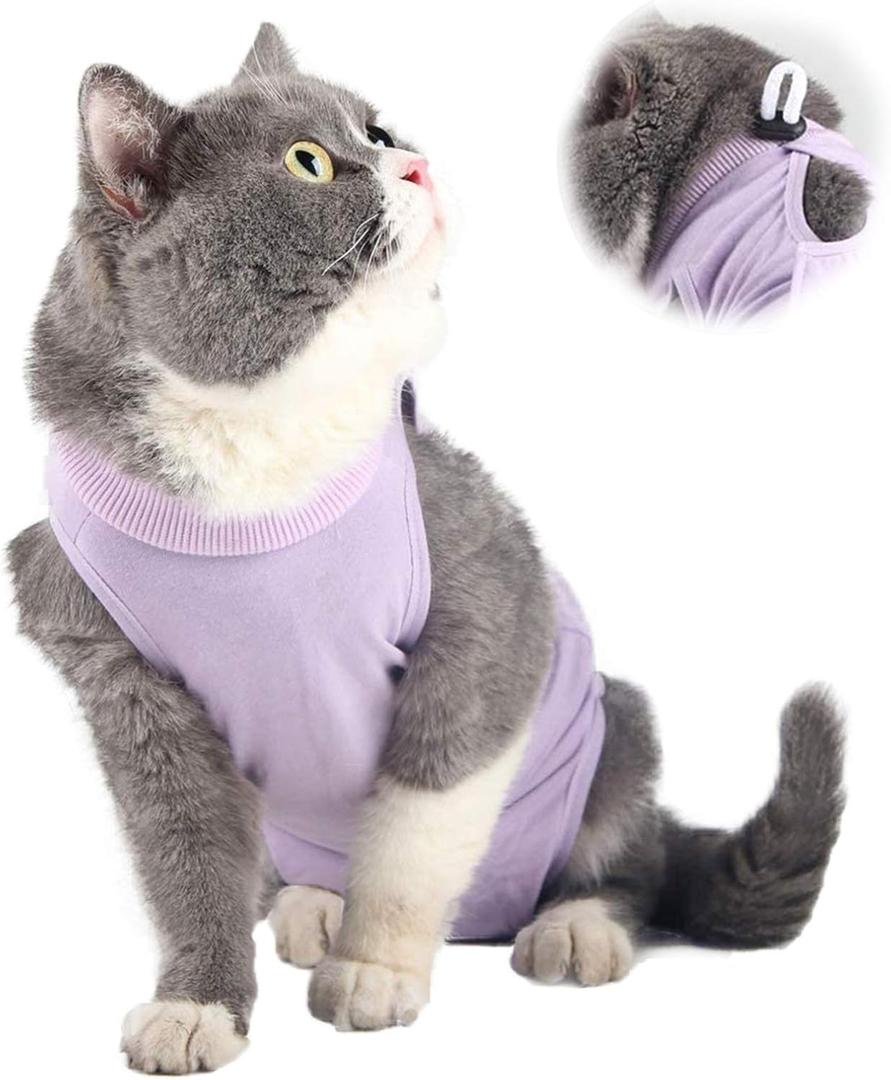 Cat Professional Recovery Suit for Abdominal Wounds and Skin Diseases, E-Collar Alternative for Cats and Dogs, After Surgey Wear Anti Licking, Recommended by VetsPurple,S (Small (Pack of 1))