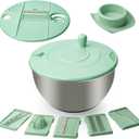 4.25 Qt Stainless Steel Salad Spinner Large, Salad Wash Bowl, Fruit & Vegetable Dryer, with 5-Blade Slicer, Egg Yolk Strainer and Shredder for Efficient Salad Preparation and Food Washing