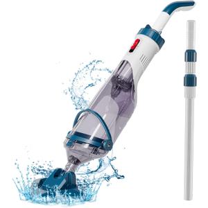Pool Vacuum for Above Ground Pool with a Telescopic Pole, Running time up to 1H, T403 Handheld Rechargeable Pool Cleaner with Powerful Suction up to 18.5 gallons/min, Ideal for Leaves, Debris (Blue)