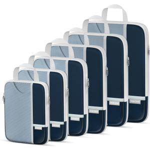 Percover Compression Packing Cubes 6-Piece Set, Packing Cubes Compression for Travel with Multi-Size Organization, Travel Organizer for Carry On & Checked Luggage, Navy Blue