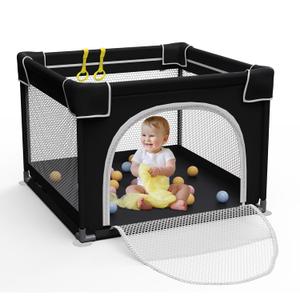 Grobeybees Playpen for Babies and Toddlers, Small Baby Playpen, Playard with Bag, Indoor & Outdoor Play Pen, Sturdy Safety Baby Play Yard with Soft Breathable Mesh(Black, 36x36 inches)