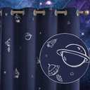 Vangao Navy Blue Kids Curtains for Boys Bedroom Space Theme Blackout Curtains for Kids Nursery Girls Room 84 Inches Length Silver Foil Print Drapes Grommet Top Window Treatments Set 2 Panels