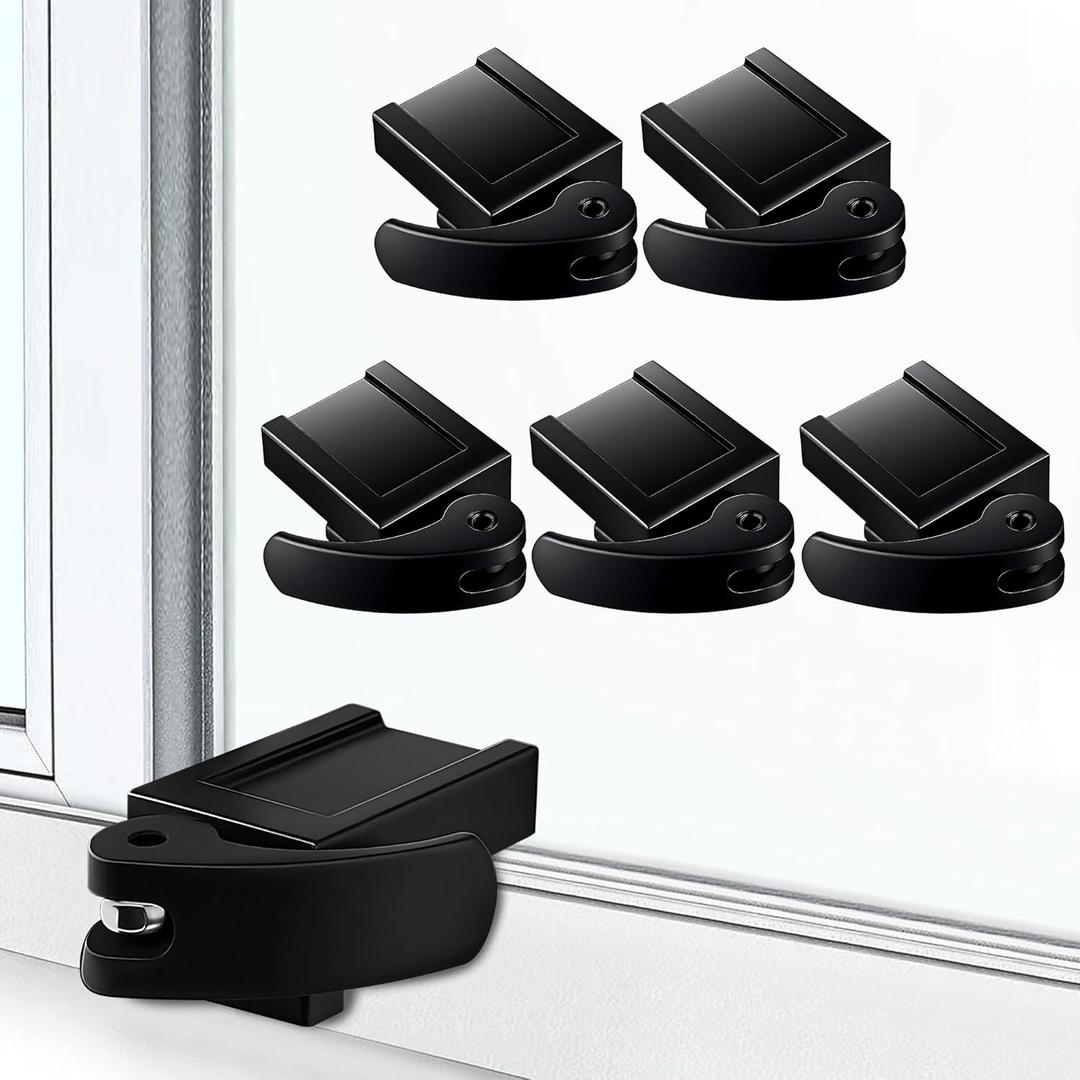 5 Pack Sliding Window Locks, Adjustable Security for Vertical & Horizontal Windows, Easy Install, Fits 1/16 inch to 7/8 inch Wide Rail, Enhanced Safety for Home & Office (Black)