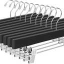 BAGAIL Wooden Pants Hangers with Adjustable Clips, 360Swivel Hook Space Saving Skirt Holders with Anti-Rust Clips for Trousers, Jeans, Shorts (10Pack Black)