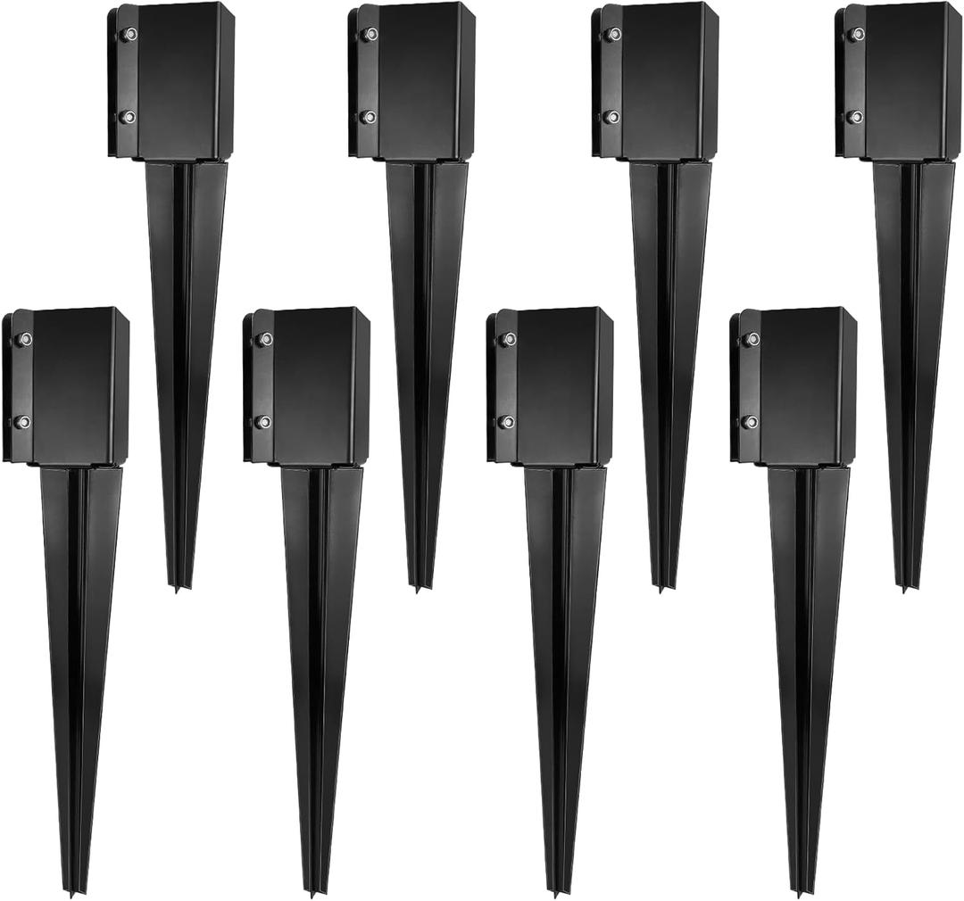 Fence Post Anchor Ground Spike Heavy Duty Black Powder Coated Fence Stakes Post Base for Mailbox, 24 x 4 x 4 Inches Outer Diameter (Inner Diameter 3.6 x3.6 Inches), Pack of 8
