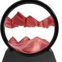 SANDCLE Moving Sand Art Liquid Motion - Moving Sand Art Picture Decor 3D Deep Sea Sandscape, Round Glass Frame Display Flowing Sand Relaxing Toy for Desktop Home Office Work Decoration(Red, 12")