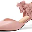 Coutgo Womens Low Kitten Heels Dressy Shoes Comfortable Closed Toe Flower Slip on Formal Party Dance Heeled Pumps (9.5, Pink)