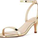 GENSHUO Women's Kitten Low Heels Square Open Toe Ankle Strap Sandals Sexy Strappy 2 Inch High Heels for Women Comfort Dress Party Wedding Shoes Gold Size 8.5