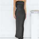 Women's Summer Satin Strapless Tube Top Maxi Dress Elegant Silk Backless Halter Neck Formal Party Dresses Wedding Guest (Black, S)