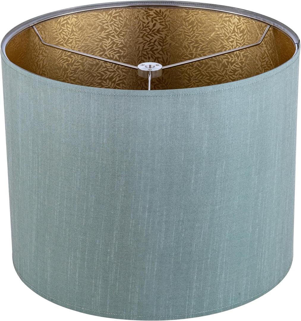Wellmet Drum Lampshades, Easy Assembly Required Replacement Lamp Shades, Fabric Lampshades for Table Lamps Floor Lamps, Metal Spider Fitter, 14"x14"x11" (Green)