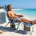 16" Heavy Duty Tall Beach Chair 17LBS with Camping Stool for Adults, Folding High Beach Chair with Face Hole Stripe