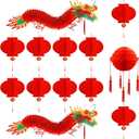 2PCS 3D New Year Dragon Garland Decoration with Ball & 10PCS Red Plastic Lanterns Chinese New Year Decoration Home Ceiling Hanging Ornaments (13pcs)