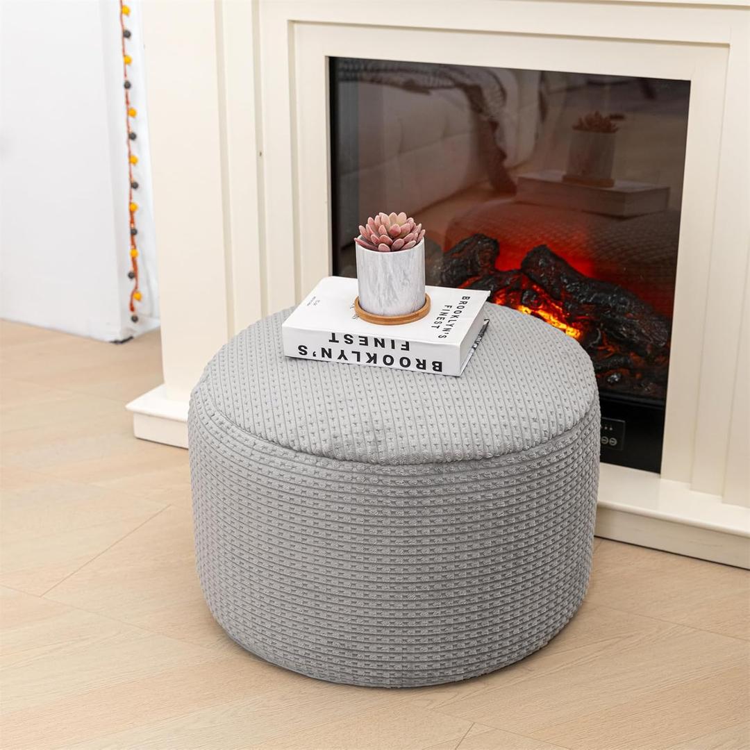 Pouf Ottoman Stuffed 20x20x12 Inches Floor Pouf Plush Fiber Ottoman Foot Rest Under Desk Foot Stool for Living Room Bedroom Gray