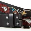 Beautiful Nomad Belts for Women Western Fashion Boho Embroidery PU Leather Belt for Jeans Dress (Black, XS/S)