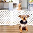 Freestanding Dog Gate Expandable Decorative Wooden Fence for Small to Medium Pet Dogs, Barrier for Stairs, Doorways, & Hallways (Lattice - White)