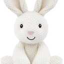 Bunny Stuffed Animal for Kids,8inch Sit Bunny Toys Hand Knit Doll Baby Cute Doll Bed Time,Handmade Knit Animal Toy Soft Cotton Knitted Animals Teddy Bear Christmas Birthday Gifts Knit Bunny