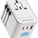 Universal Travel Adapter, International Travel Plug Adapter with 2 USB-C(GaN 45W)  1 USB-A Ports, All in One Portable Adaptor, for USA, UK, EU, AU  224+ Countries (White) US