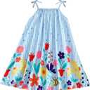 GORGLITTER Baby-Girls Summer Mini Dress Girl Cute Clothes Beach Floral Striped Bow Sundress Birthday Gift, One Size