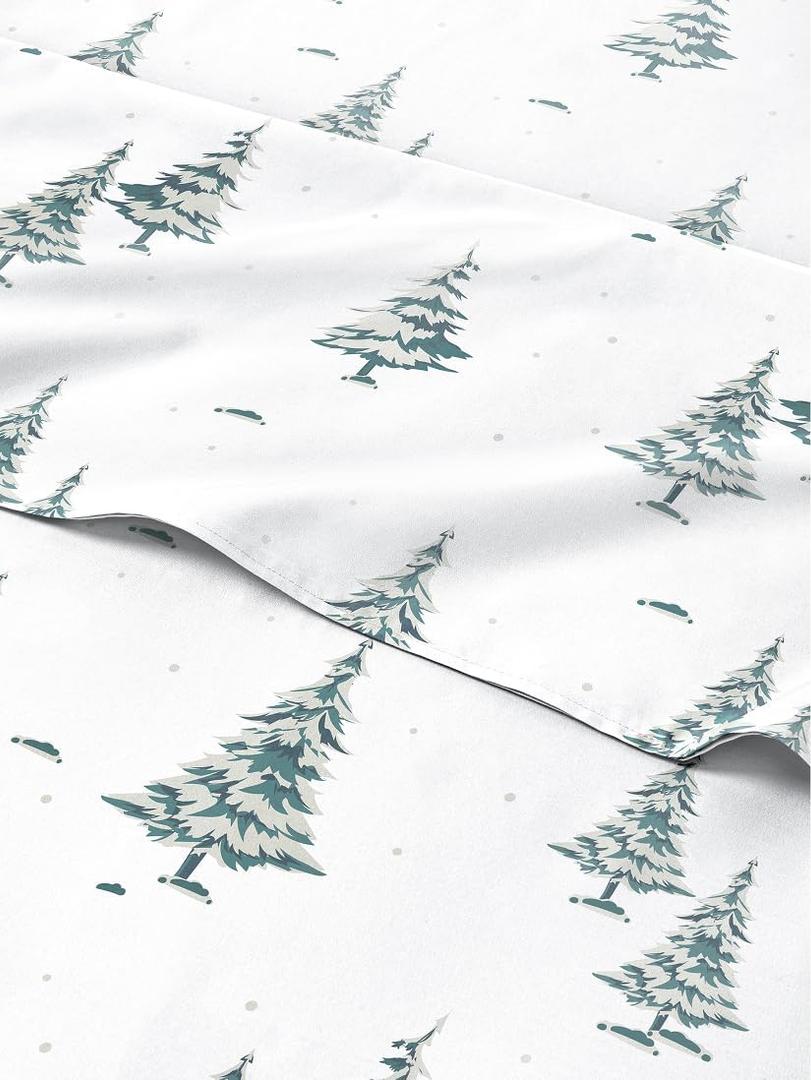 Twin Christmas Trees Sheet Set - Holiday Xmas Pattern Bedding Set - Deep Pockets - Snug Fit - 3 Piece - Wrinkle Free & Easy Care - Comfy Festive Winter - Holiday Sheets for Women, Men, Kids & Teens