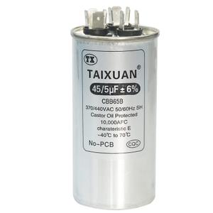 45/5 uF Capacitor 45+5 MFD 370V/440VAC CBB65 Round Dual Run Start AC Capacitors for Air Conditioner AC Unit Fan Motor Start or Heat Pump or Condenser Straight