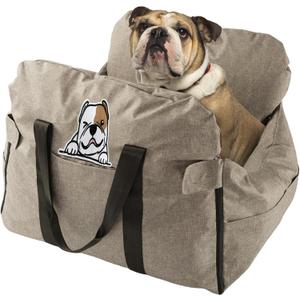 lamelarossa Dog Car Seat for Small/Medium Dogs.Water Repellent with Storage Pockets.Doubles as a Pet Travel Bed for Dogs Up to 40 lbs. Machine Washable Dog Carrier- Brown English Bulldog
