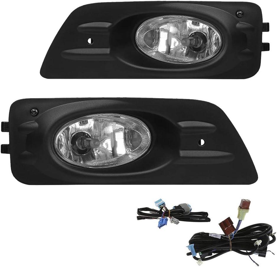 Driving Fog Lights Lamps Replacement for Honda Accord Sedan 4 Door 2006 2007 with H11 12V 55W Halogen Bulbs & Switch and Wiring Kit (Clear Lens)