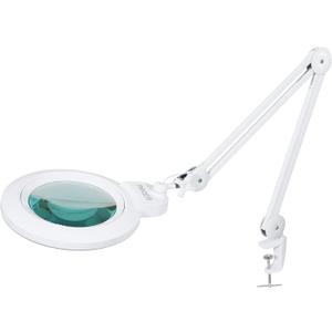 Neatfi XL Bifocal LED Magnifying Lamp, 7-Inch Acrylic Lens, 5D/20D Magnification, Hands-Free, Dimmable, 84 SMD LED, Adjustable Arm for Crafts, Reading, Close Work (White, with Clamp)