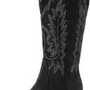 IUV Suede Cowboy Boots For Women Chunky Heel Pointed Toe Cowgirl Boots Mid Calf Western Embroidery fall Boot, Size: 8