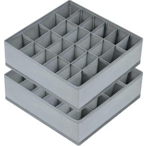 Joyoldelf Sock Drawer Organizer Divider 2 Packs Underwear Organizer, 24 Cell Closet Organizers and Storage Organizer Sock Holders Organizers for Storing Socks, Handkerchiefs, Ties, Belts (Grey)
