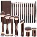 MAANGE 20 Pcs Makeup Brushes with Gift Box, Double-End Multi-functional Makeup Brushes for Blending Liquid Powder Concealer Cream Blush Buffe, Coffee Brown