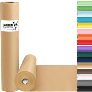 Vanhench Brown Wrapping Paper Roll, Craft Kraft Packing Paper 17.5"x 1200"(100') for Birthday Gift Bulletin Board Arts Bouquet Flower Table Covering Poster Moving Supplies 70GSM 50LB