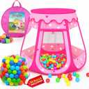 Playz Ball Pit Princess Castle Play Tent for Girls w/ 50 Balls Included - Pop Up Children Play Tent for Indoor & Outdoor Use - Playland Playhouse Tent w/ & Glow in The Dark Stars & Zipper Storage Case