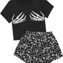 Laqeyko Cute Pajamas for Women Shorts Set Short Sleeve Tops and Shorts Pjs Sets Nightwear Sleepwear (XL)