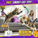 Interactive Cat Toys for Indoor Cats: Upgraded 360 Automatic Spin Flying Bird Feather Wand with Silicone Protected Rod Safe Play, Strong 8cm Suction Cup, USB-Rechargeable for Bored Kittens and Adult
